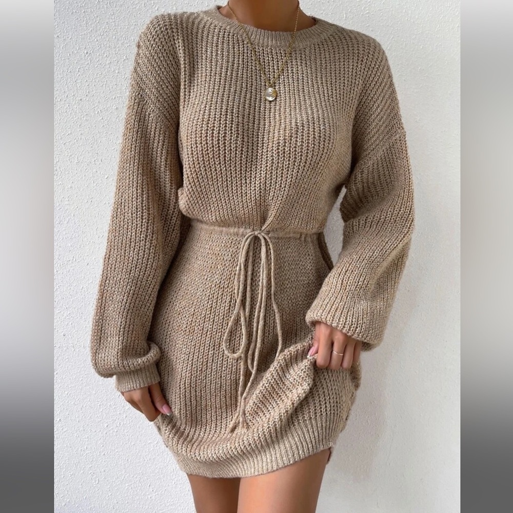 Beige keyhole sweater dress